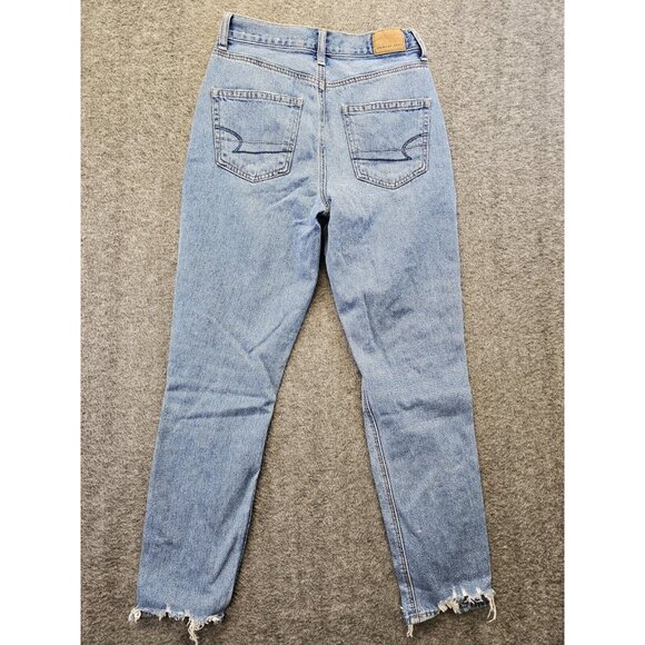 American Eagle Jeans Womens Size 0 Medium Wash Mom Jean Distressed Stretch - Picture 2 of 11